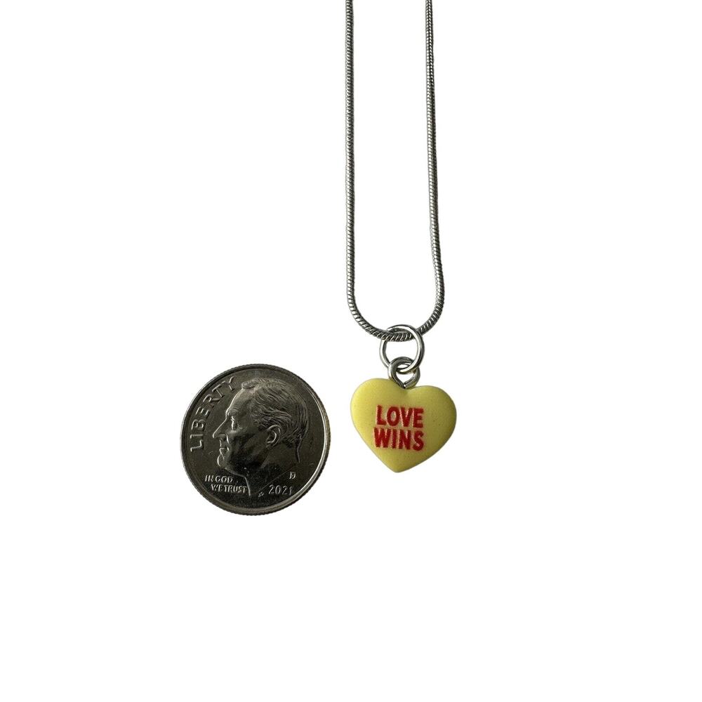 LOVE WINS Pendant Necklace Conversation Heart Valentine 18” Snake Chain NWOT
